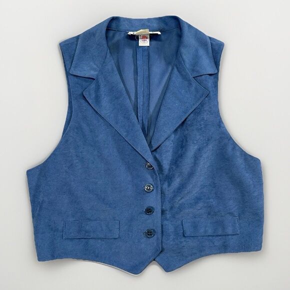 Vintage LF Petite Leslie Fay Blue Button Front Vest Women’s Size 10P Made in USA - Picture 1 of 8